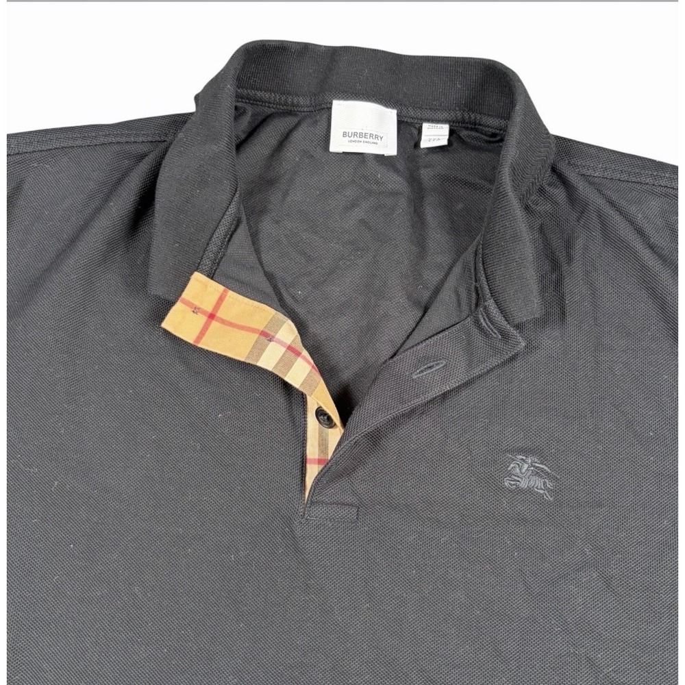 Burberry London Mens Classic Fit Short Sleeve Designer Black Logo Polo Shirt 2XL